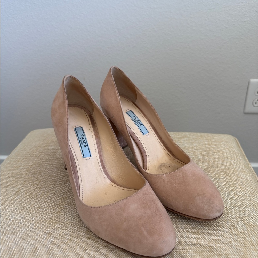 Prada Women's Beige Suede Heels